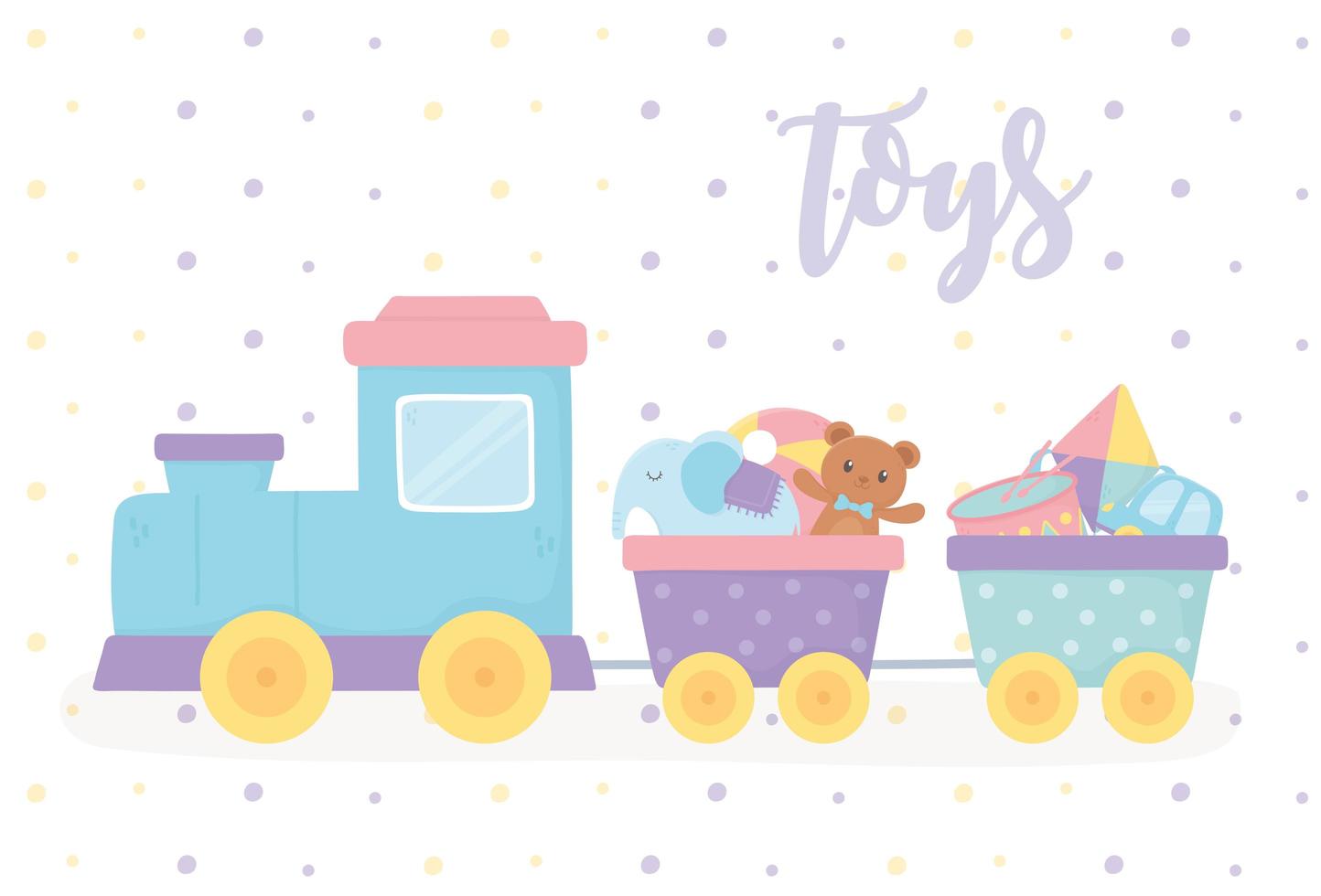 filled train with teddy bear kite elephant cartoon kids toys vector