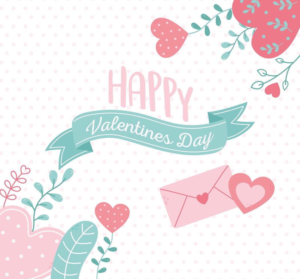 happy valentines day, inscripyion hearts envelope love dotted background vector