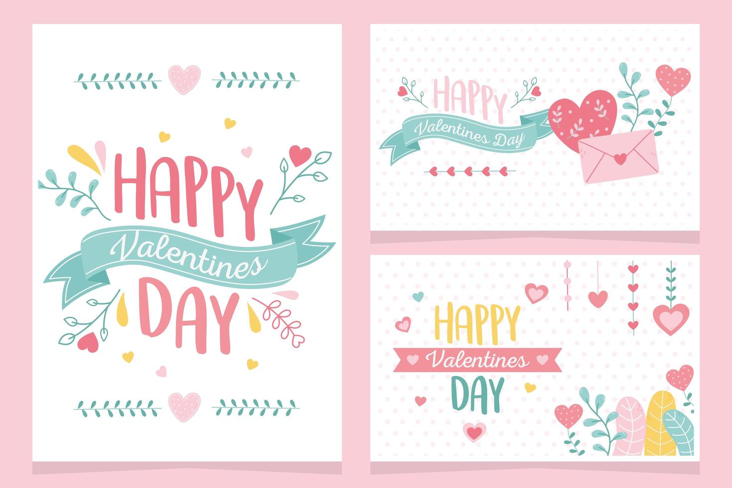 happy valentines day, collection greeting cards hearts love floral flowers decoration vector