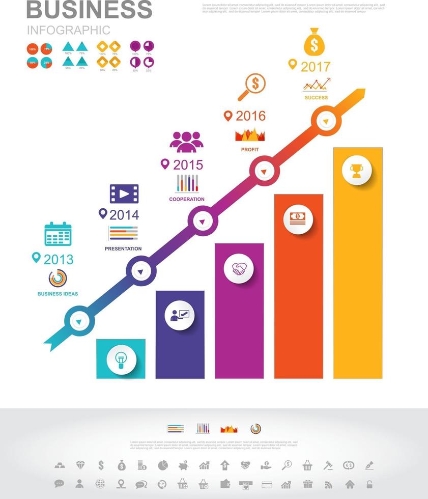 Timeline infographics business success concept with graph. vector