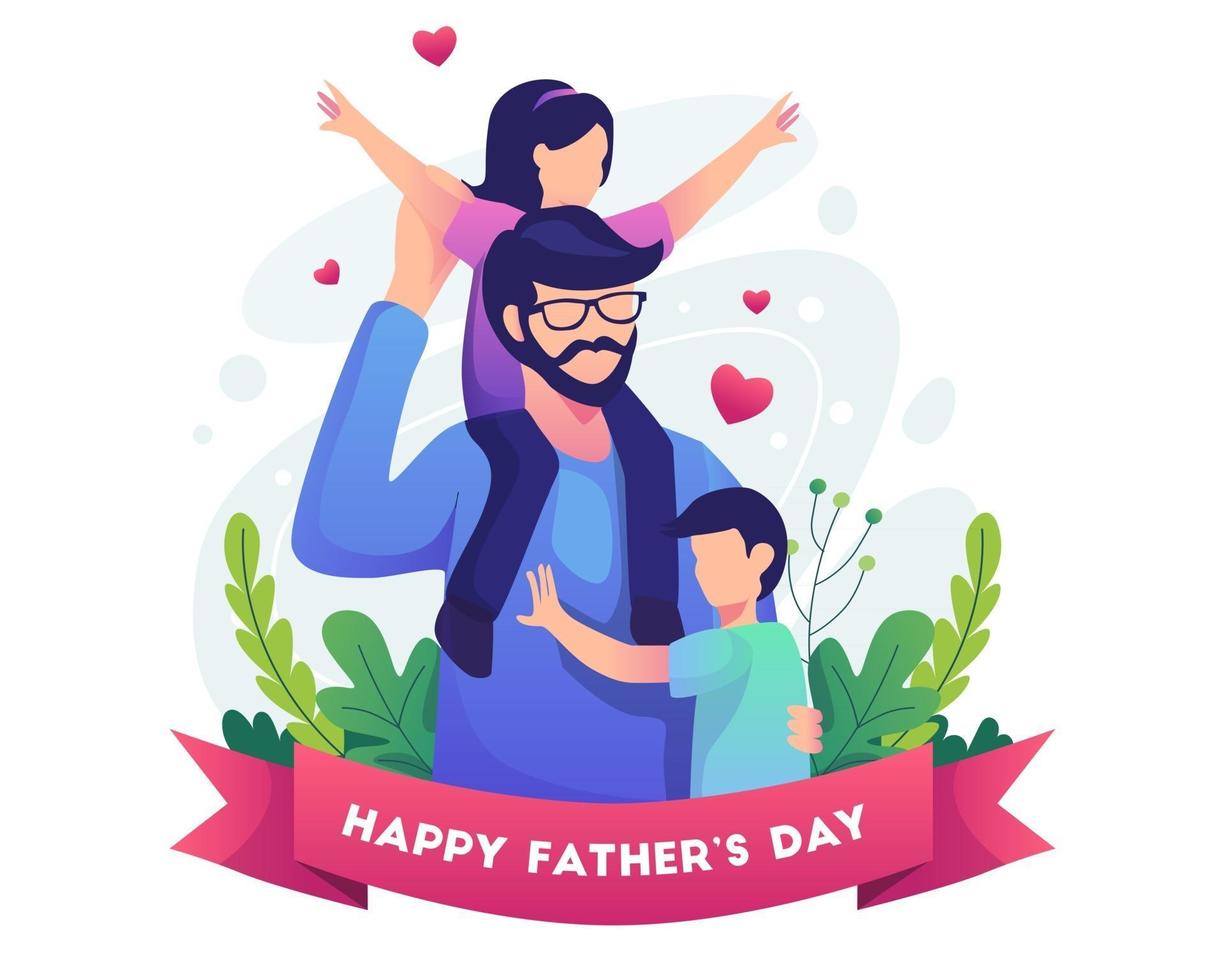 Happy father's day with Father with his two children vector illustration