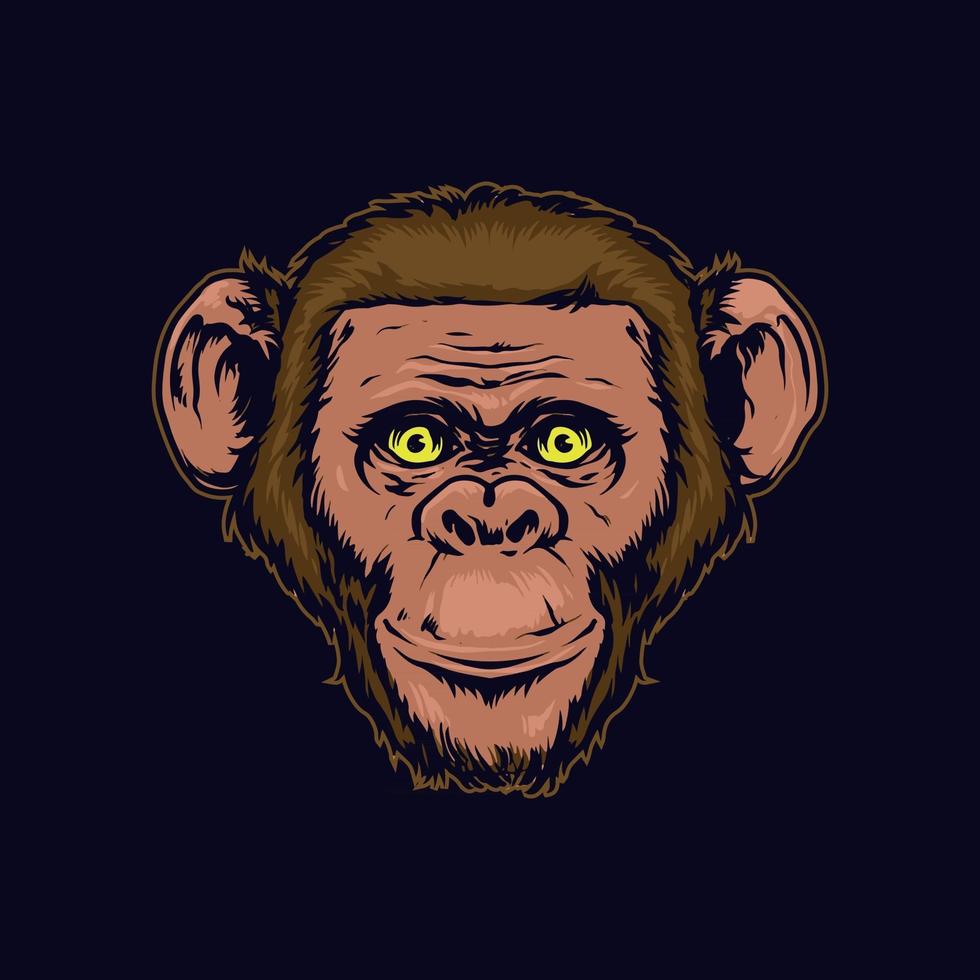 Chimpanzee head, detail hand drawn illustration. vector