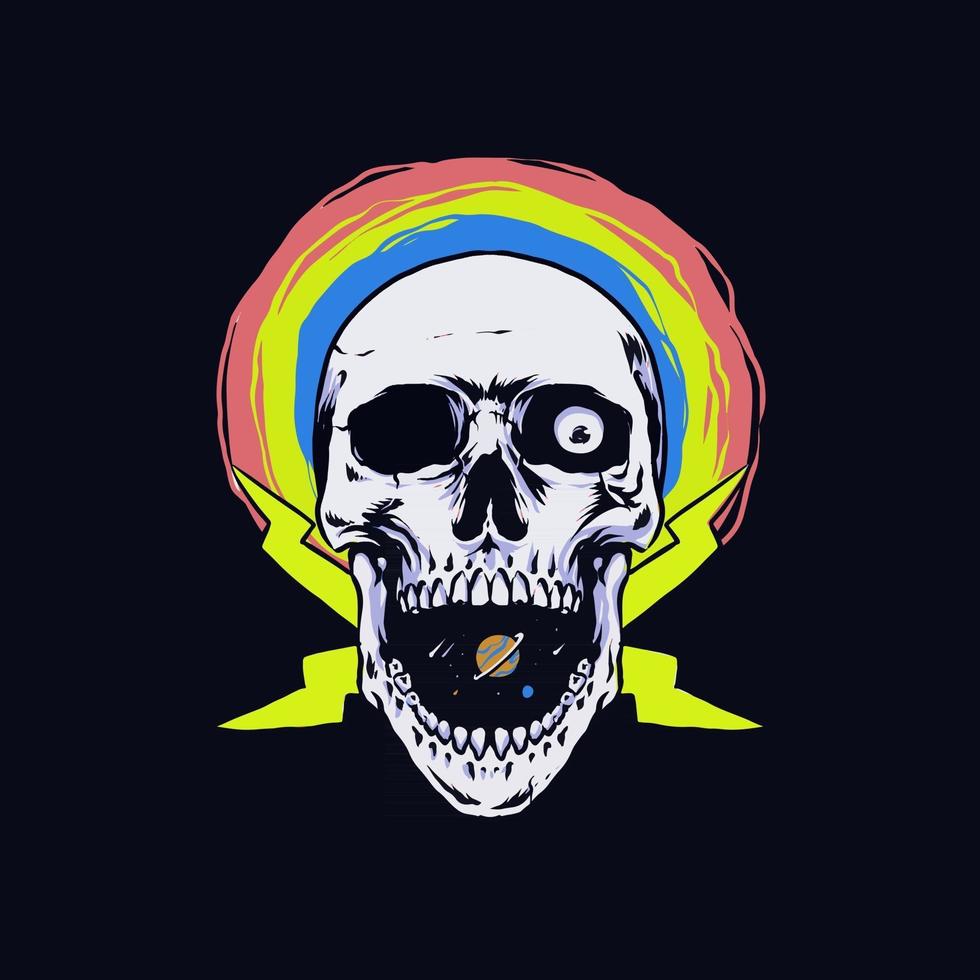 Skull psychedelic universe design illustration vector