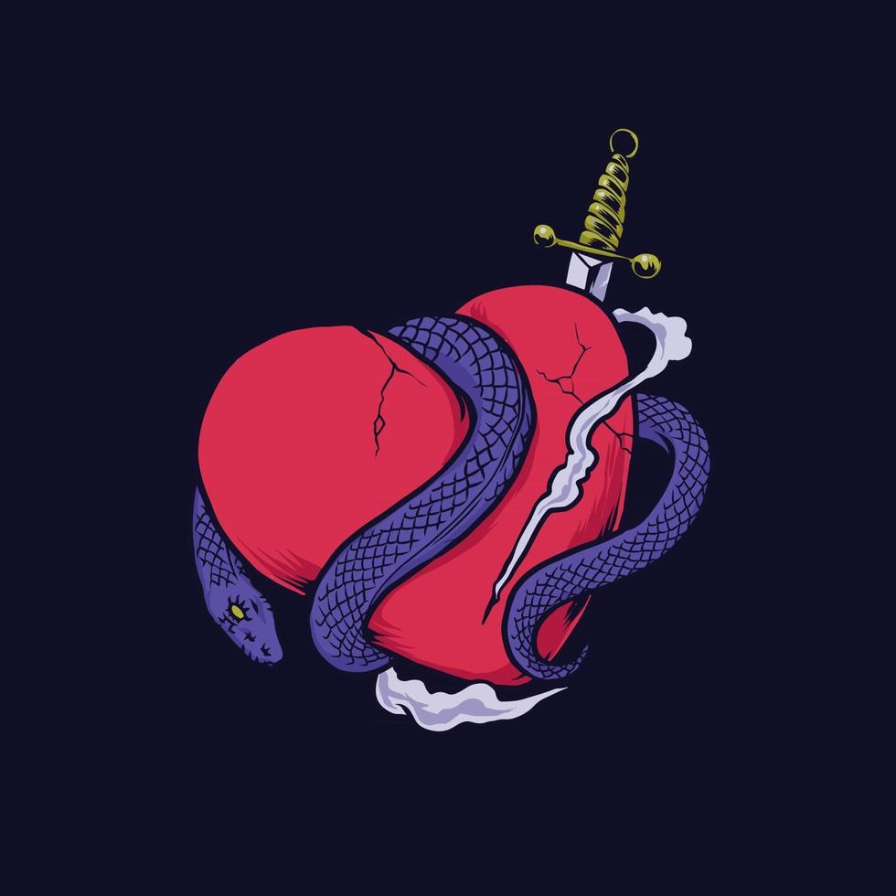 Heart with snake and dagger vector