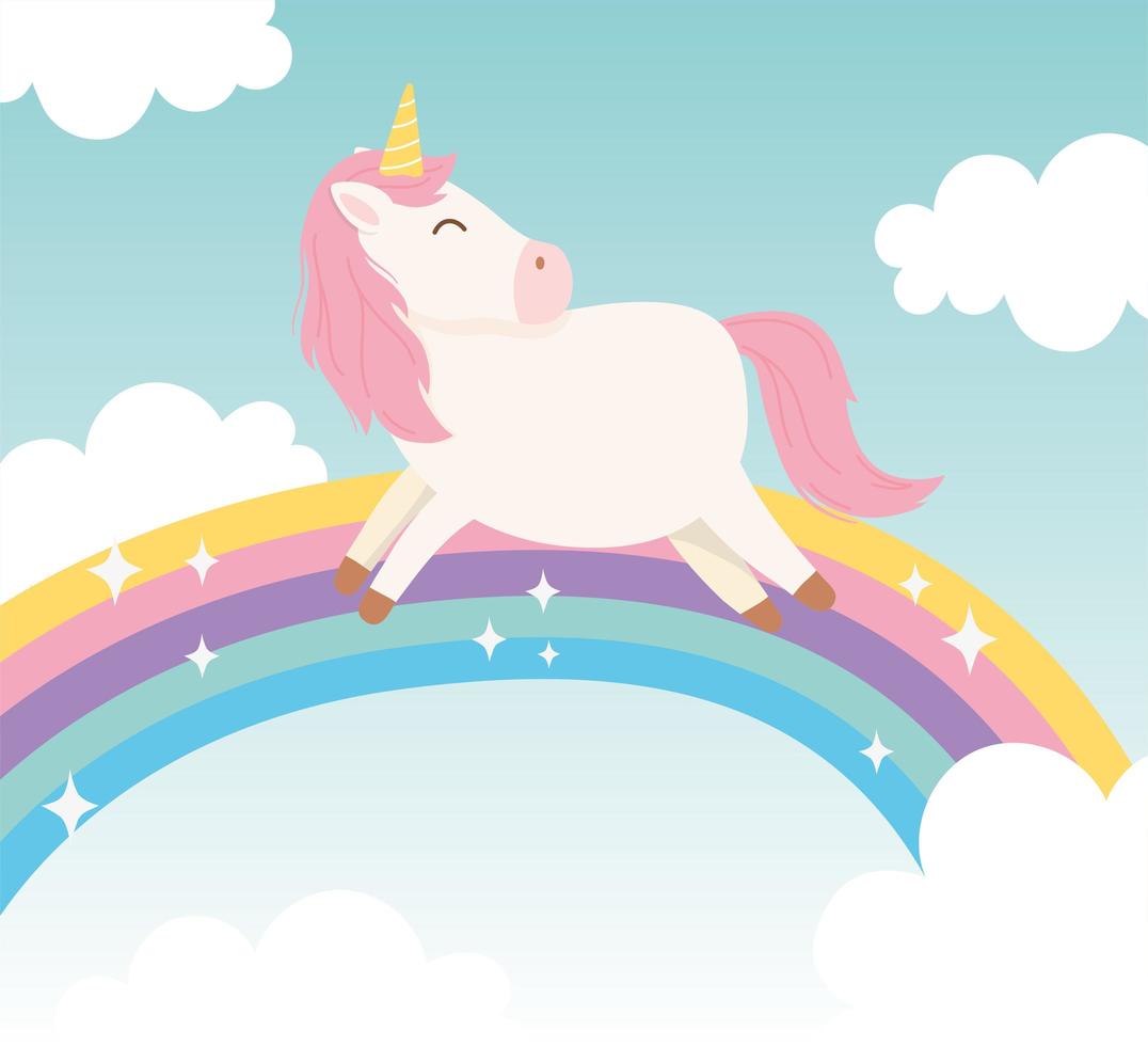 unicorn on rainbow dream magical fantasy cartoon cute animal vector