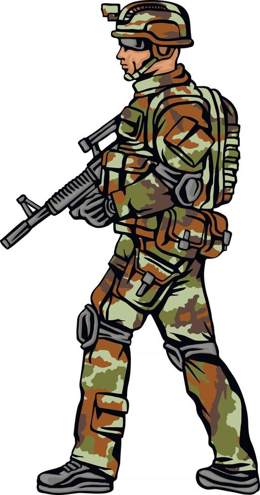 soldado en camuflaje, con una pistola vector