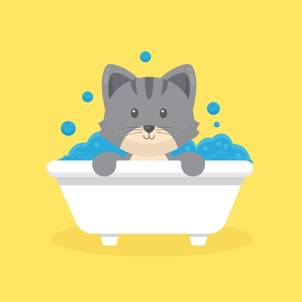 personaje de dibujos animados lindo gato tomar baño vector