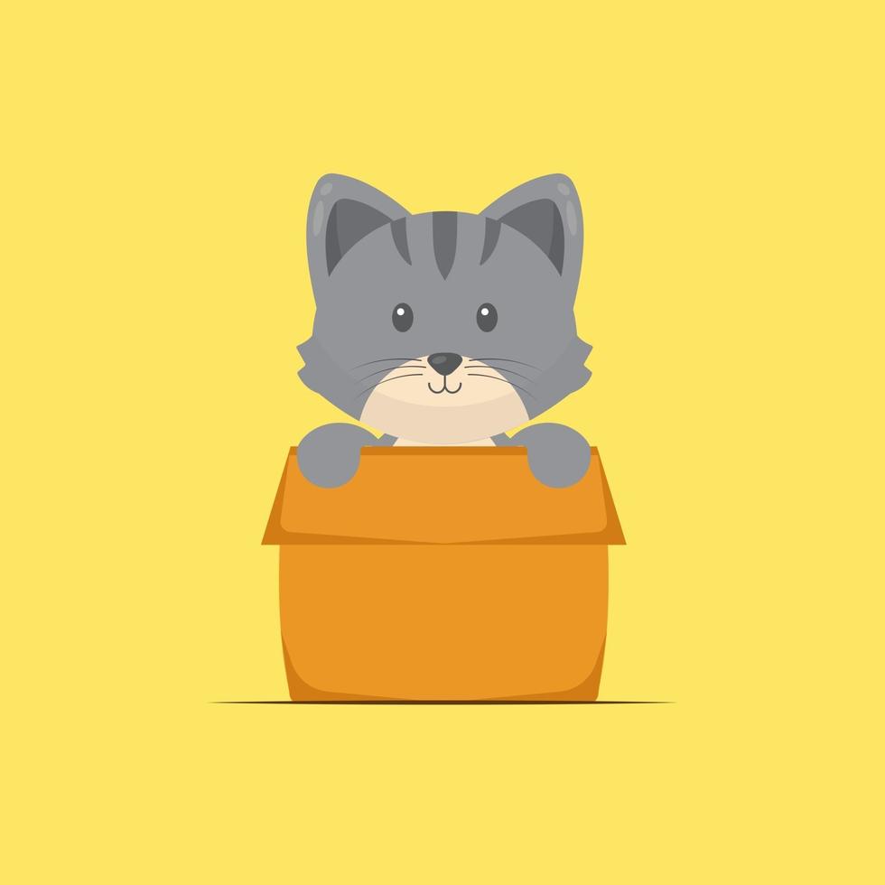 Cute Cat Playing Box Cartoon vector