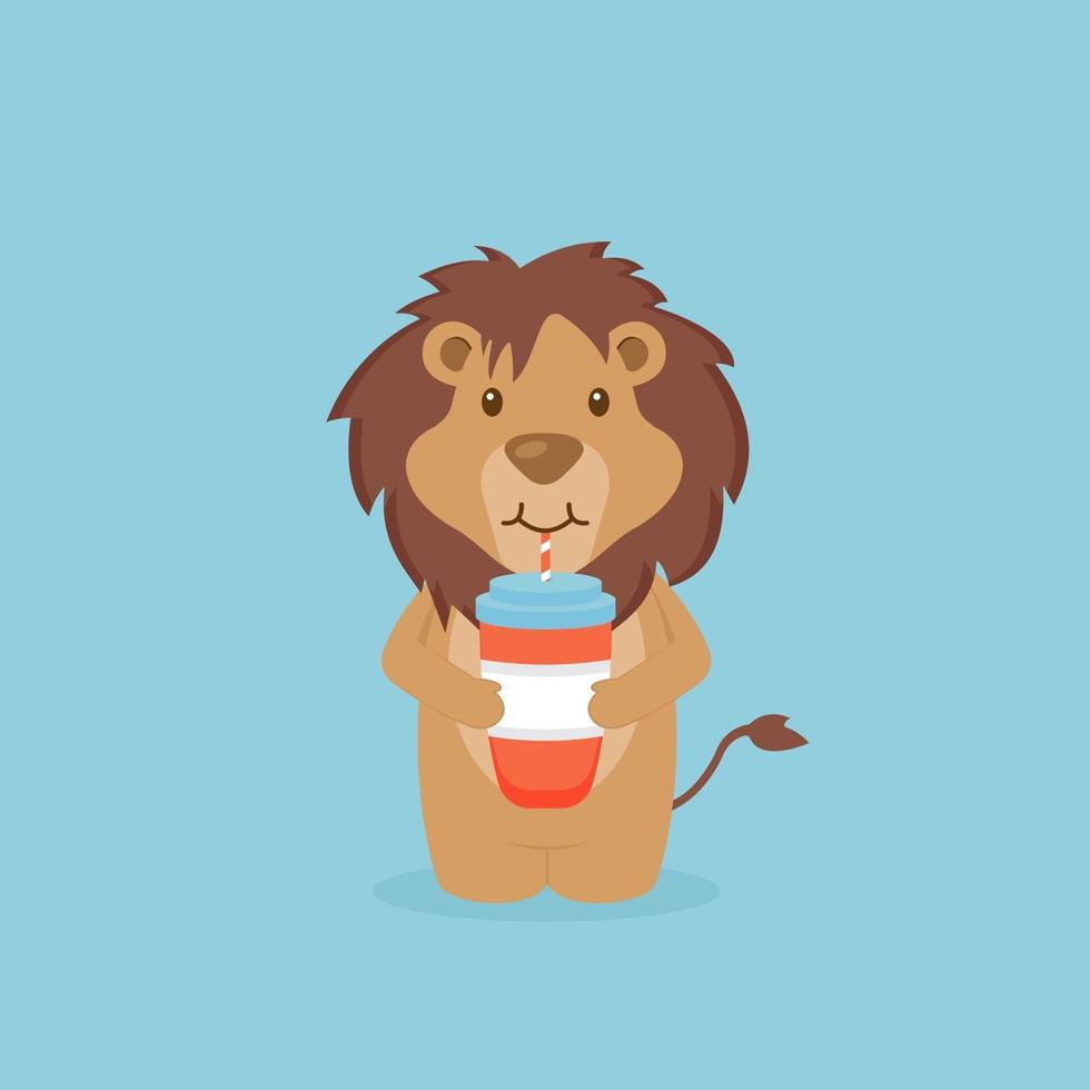 Lindo Leon Bebe Dibujos Animados De Cafe Vector En Vecteezy