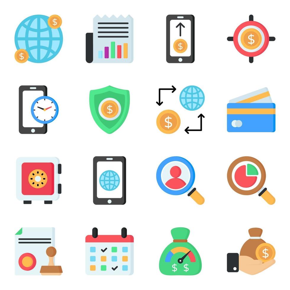 Pack of Finance Flat Icons vector