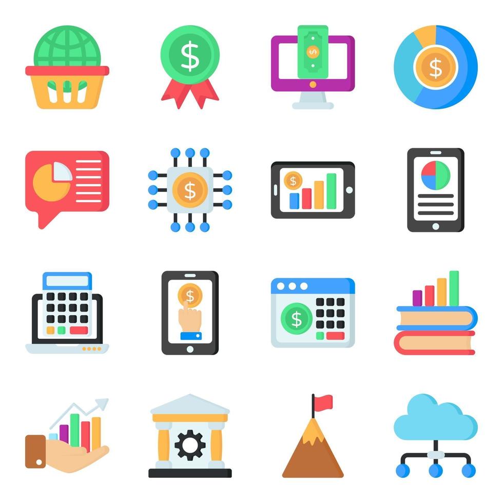 Pack of Business and Analytics Flat Icons vector