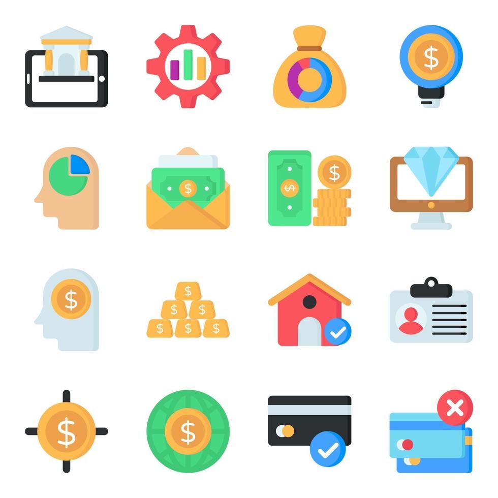 paquete de iconos planos de negocios y finanzas vector