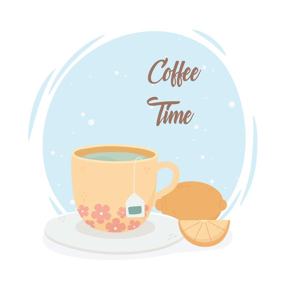 coffee time, tea cup and lemon fruit fresh beverage vector