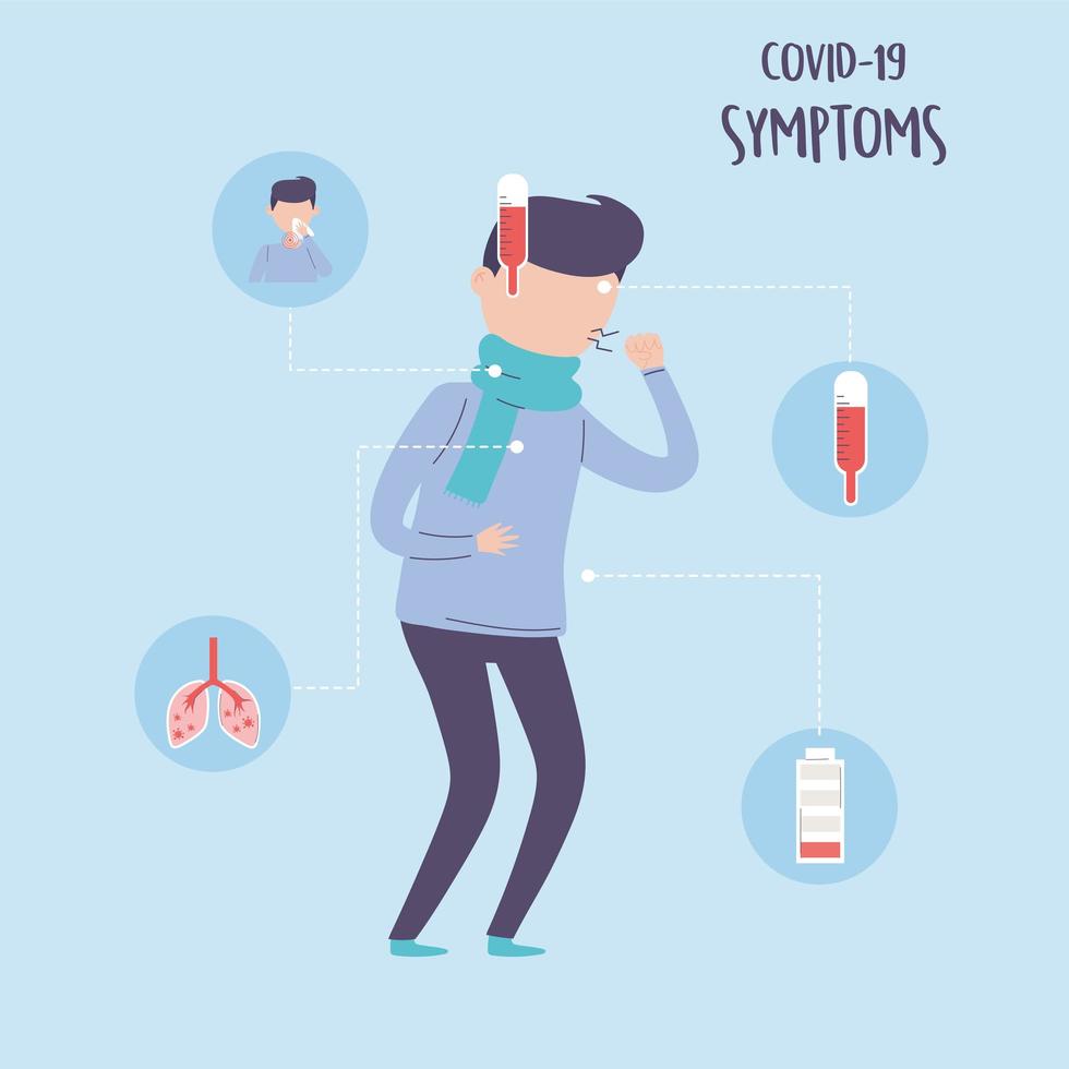 Covid 19 infografía pandémica, síntomas fiebre fatiga tos enfermedad por coronavirus vector