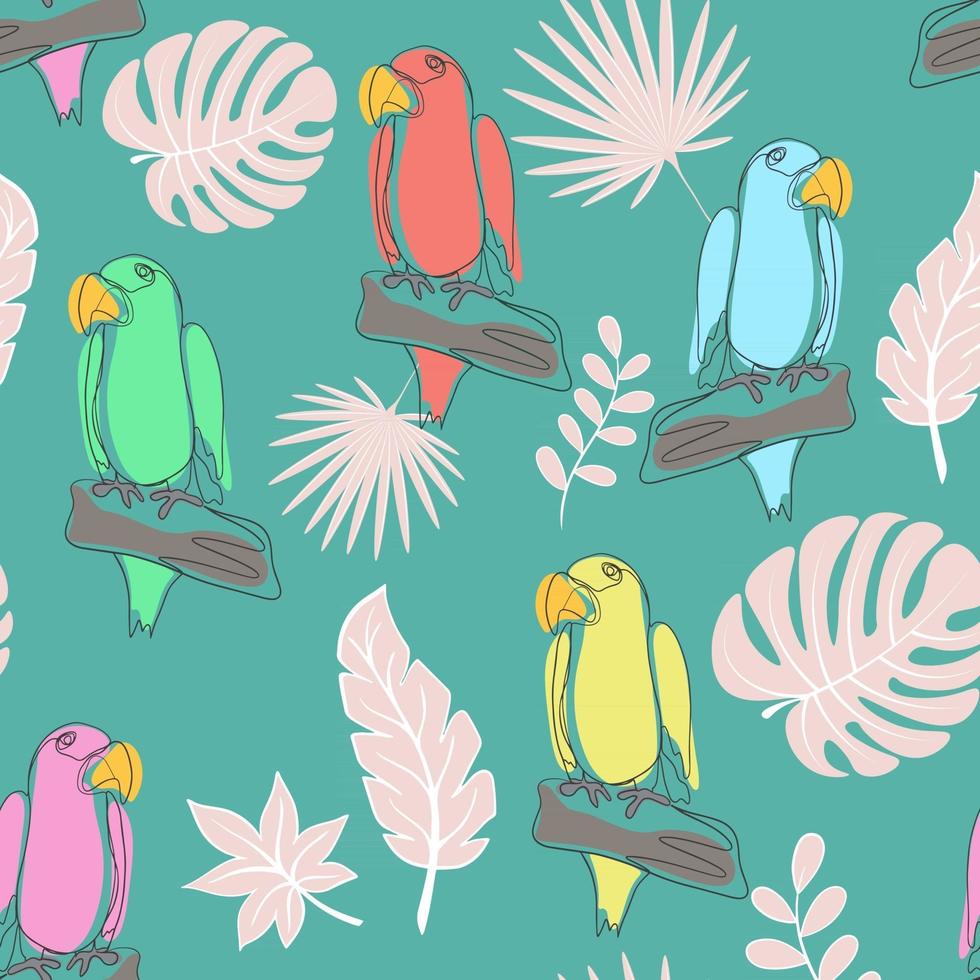 Seamless pattern with parrots line art vector