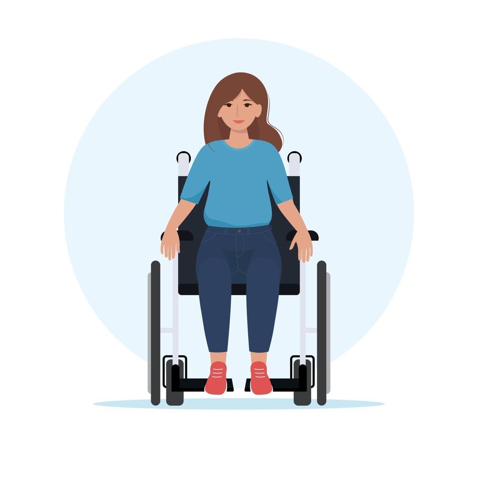 Happy young woman in a wheelchair vector