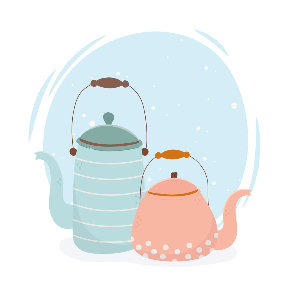 coffee time, teapots kitchen beverage vector