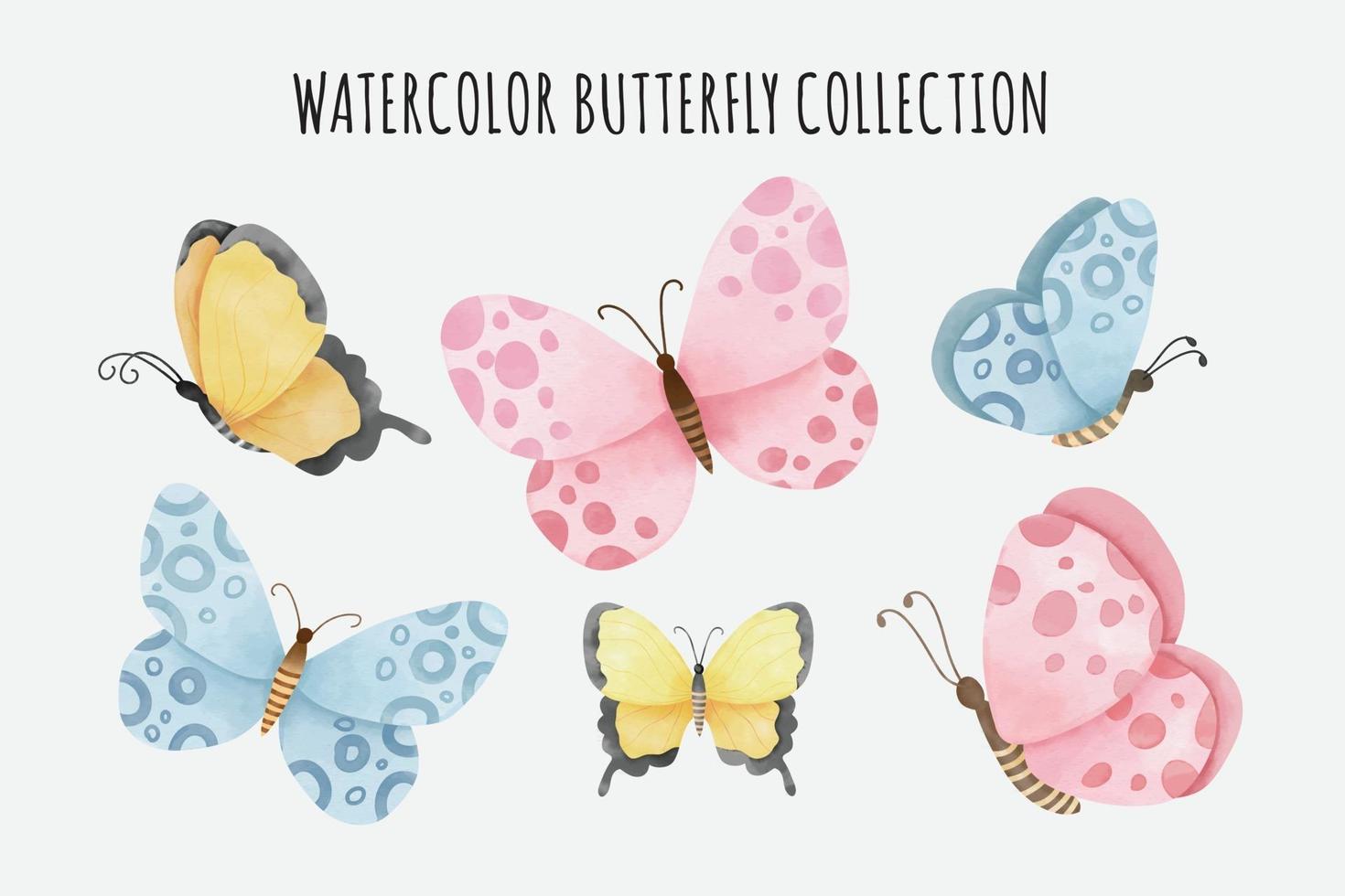 linda colección de mariposas en acuarela vector