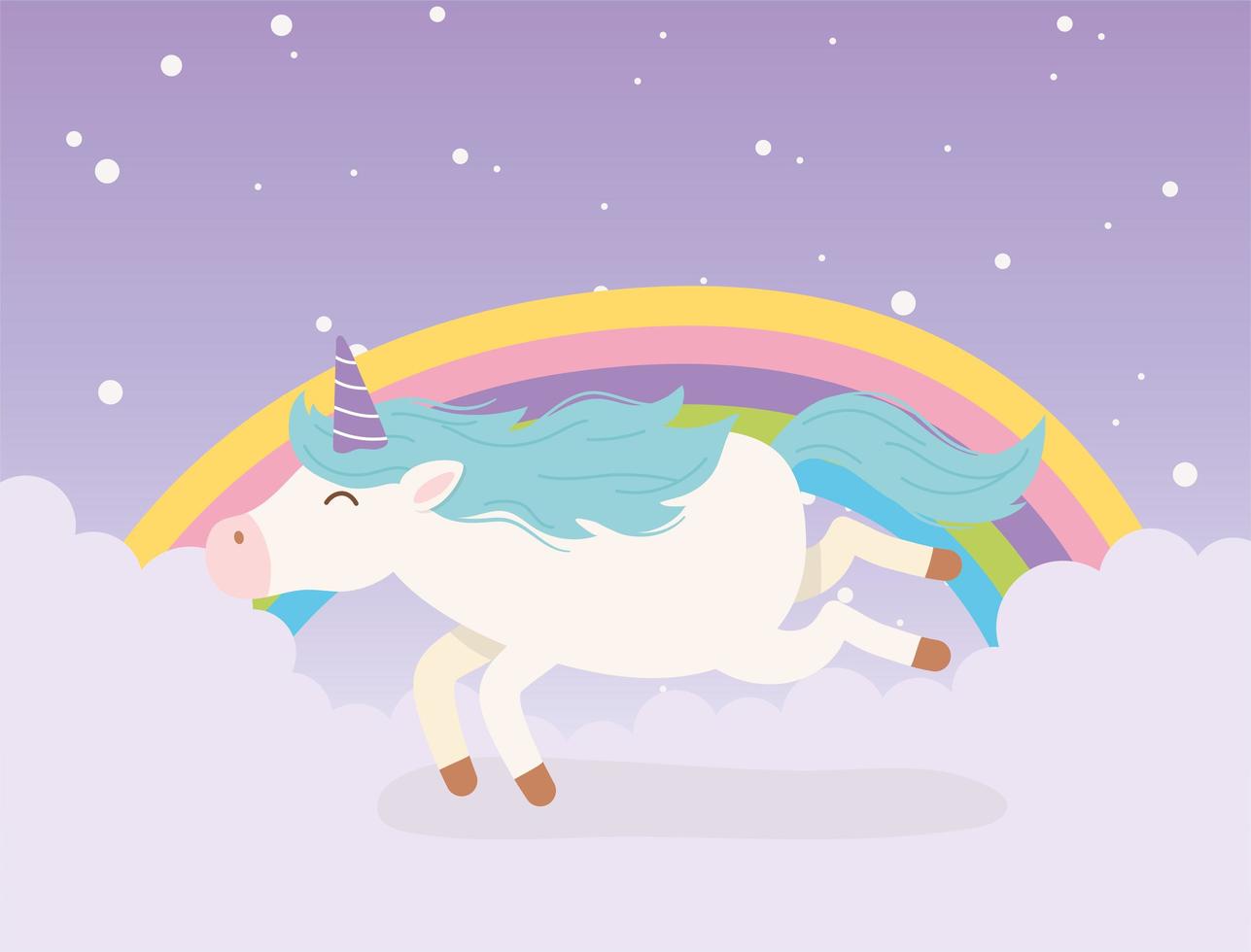 unicornio en nubes cielo arcoíris mágico fantasía dibujos animados lindo animal vector