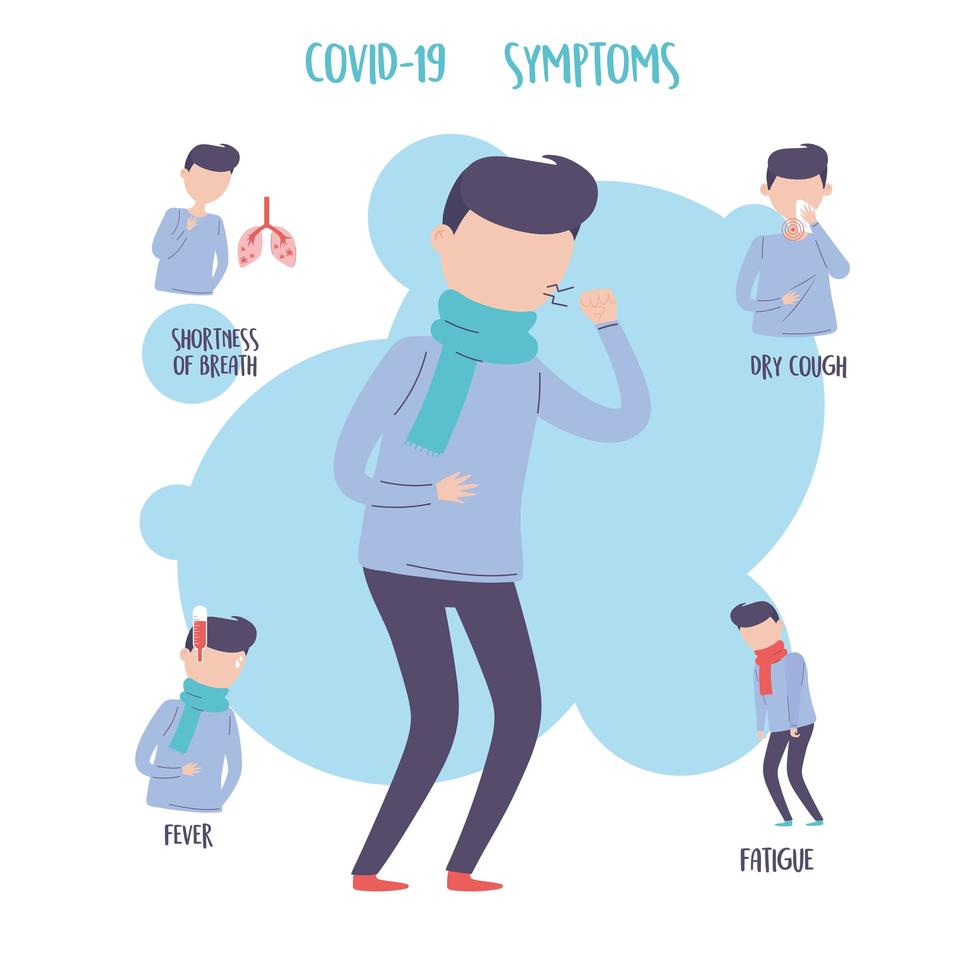 covid 19 pandemic coronavirus symptoms icons set for infographic vector