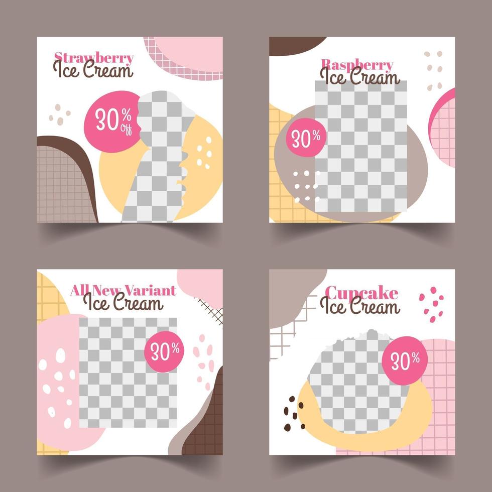 Ice Cream Social Media Post Template Set vector