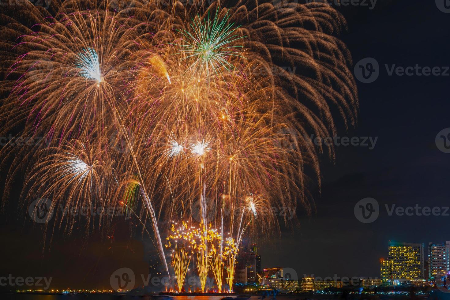 Beautiful sparkle light up on the sky from fireworks at night photo