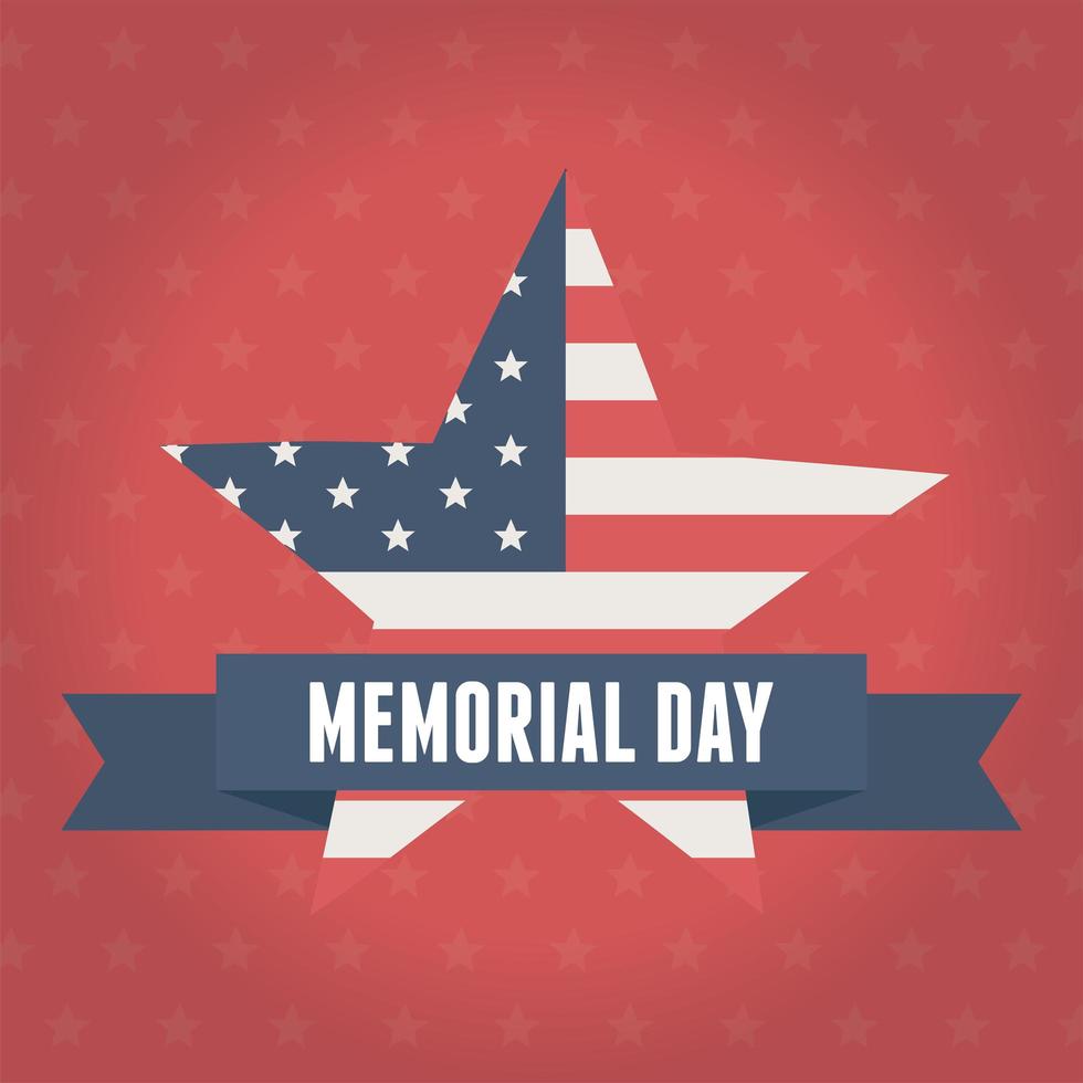 happy memorial day, flag shaped star emblem red background american celebration vector