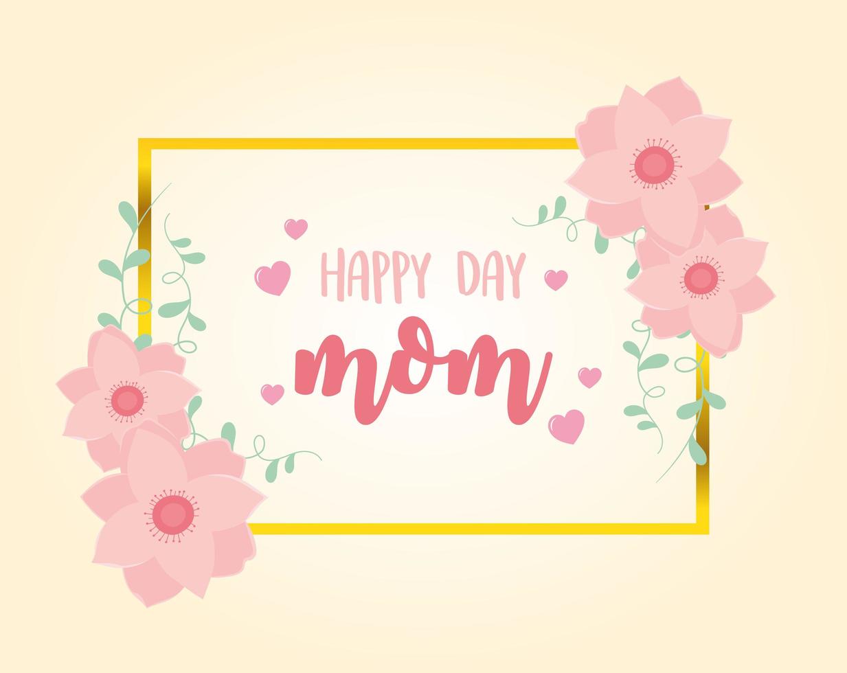 happy mothers day, flowers leaves frame decoration card vector