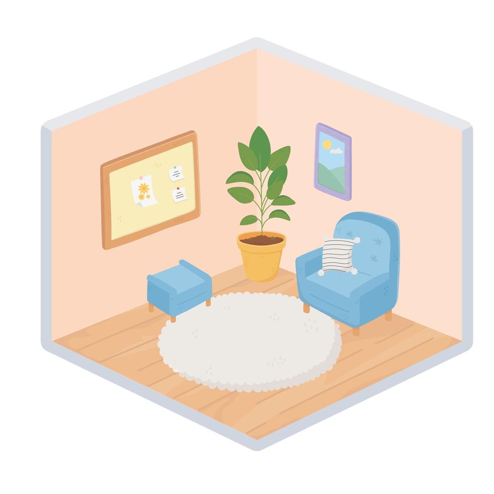 sweet home sofa chair plant carpet frame note board isometric style vector