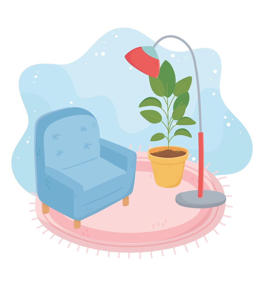 sweet home sofa potted plant floor lamp decoration vector