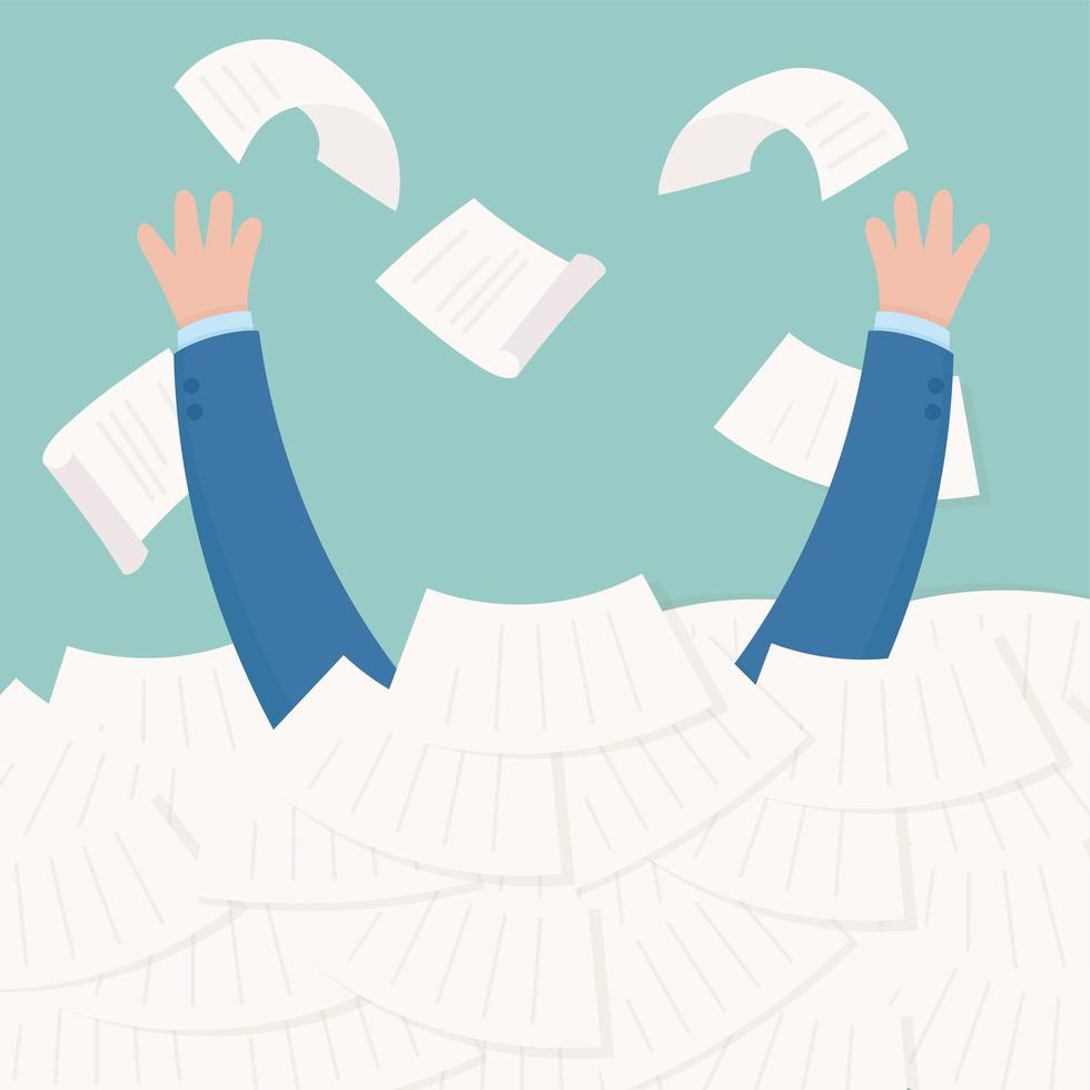 hands under paperwork employee overwork stress vector