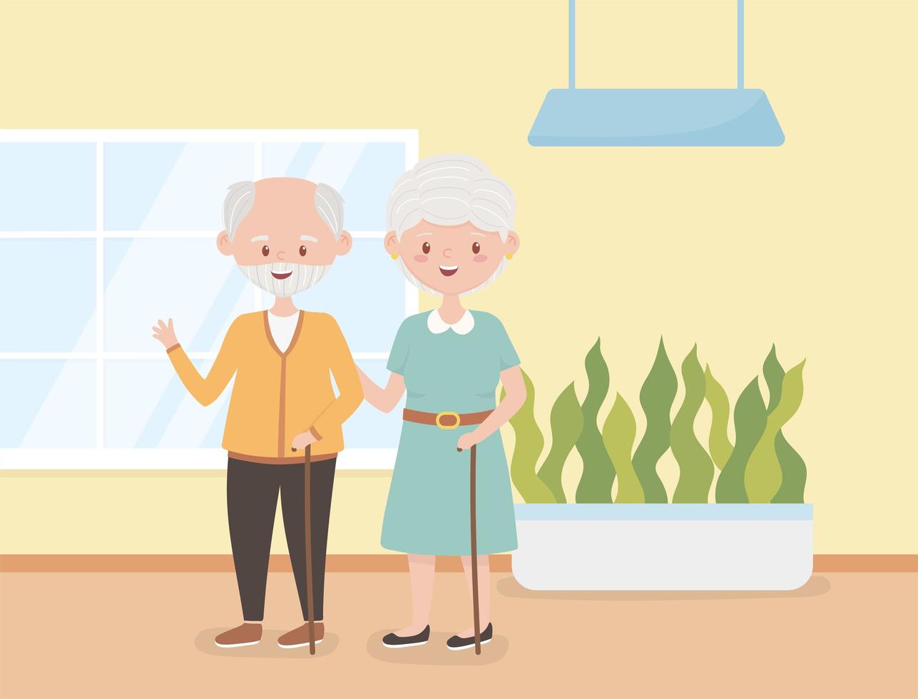 old people, happy grandparents together in room cartoon characters vector