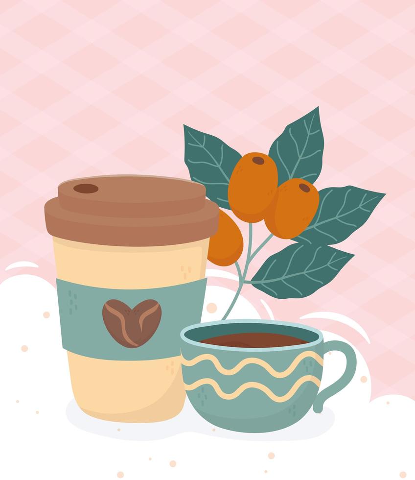 coffee time, takeaway cup and coffee cup fresh beverage vector