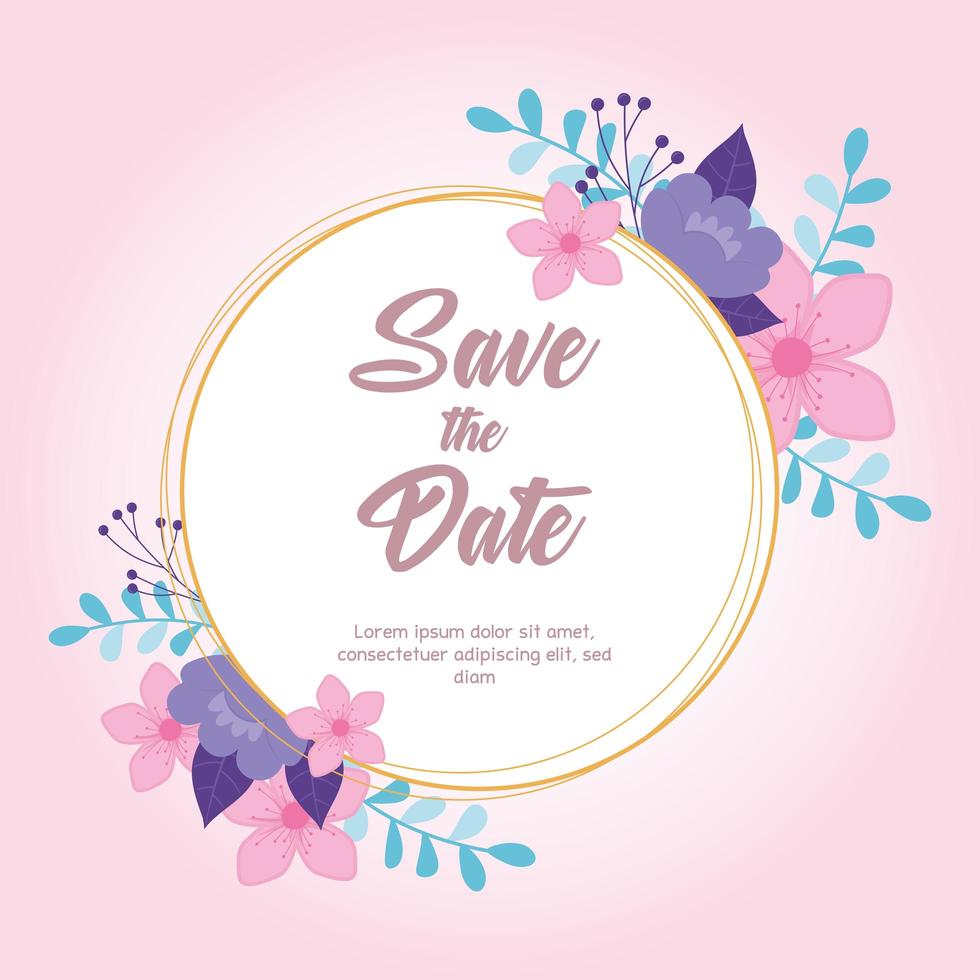 flowers wedding, save the date, label floral branches celebration party vector