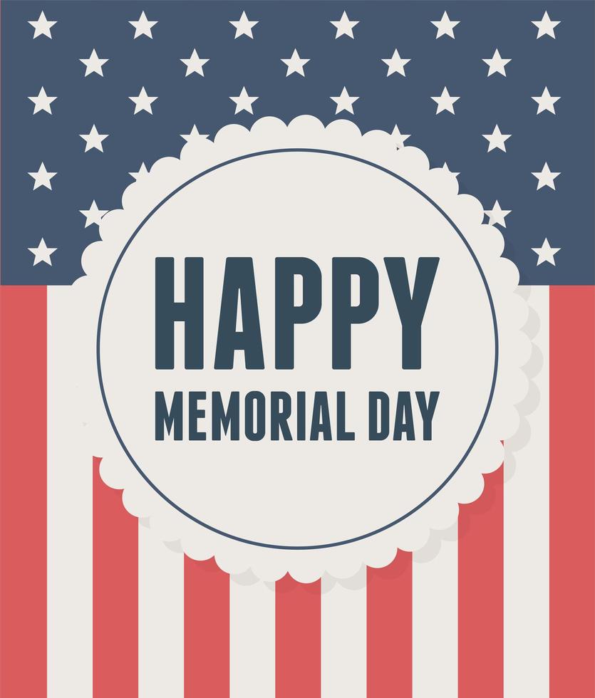 happy memorial day, label on flag national american celebration vector