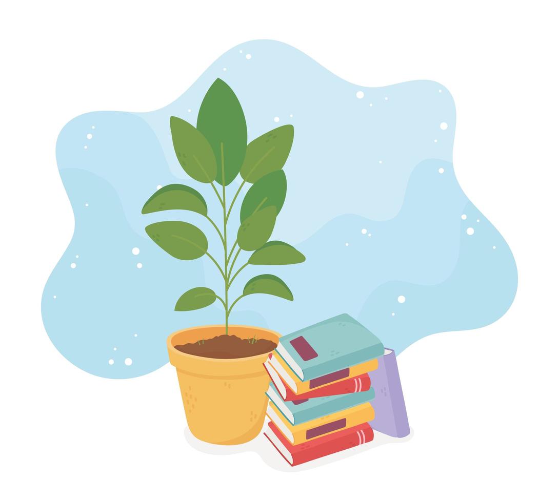 sweet home potted plant and stack books vector