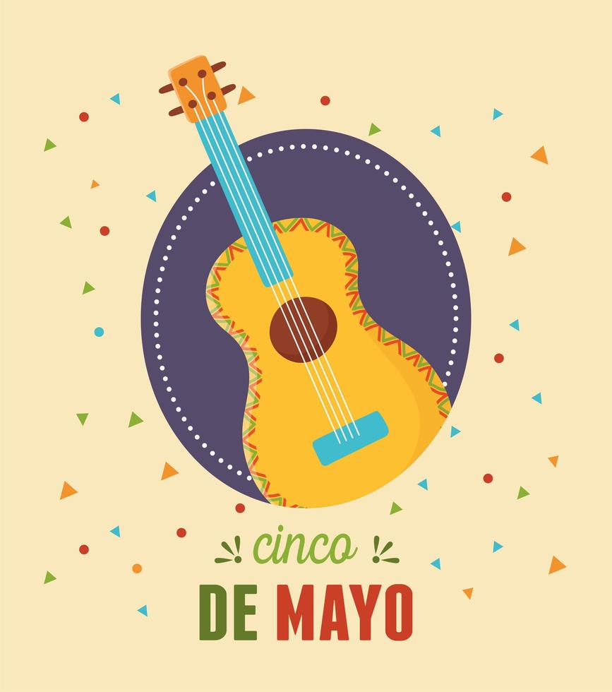 tarjeta tradicional de celebración mexicana de guitarra cinco de mayo vector