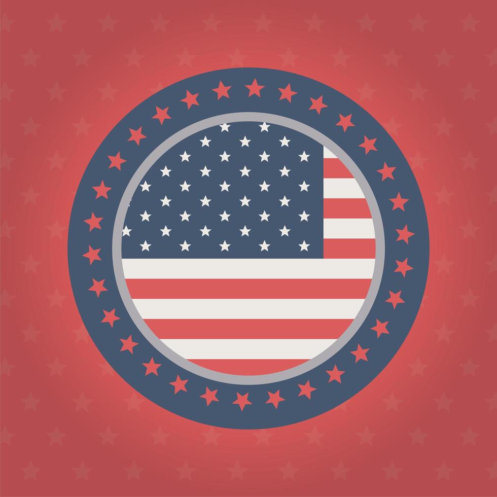 feliz día de los caídos, insignia bandera marco estrellas fondo rojo celebración americana vector