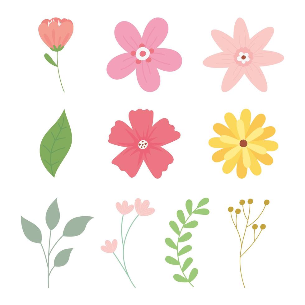 happy mothers day, flower branch leaf ribbon icons vector