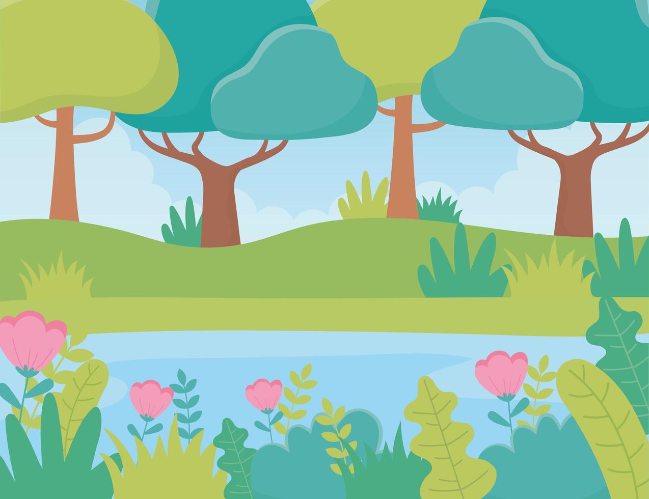 landscape trees flowers river foliage nature greenery image vector