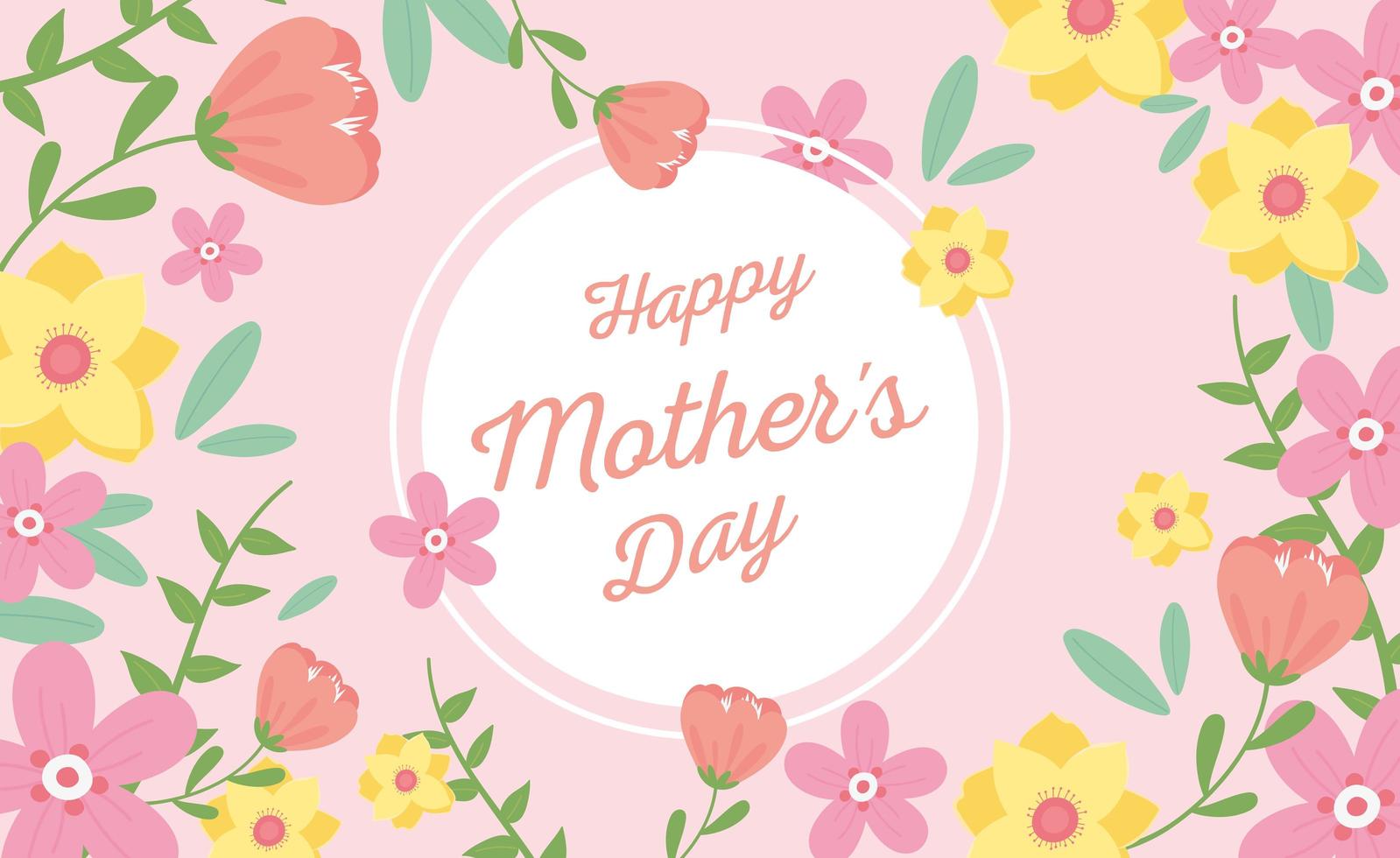 happy mothers day, flowers decoration ornate label vector