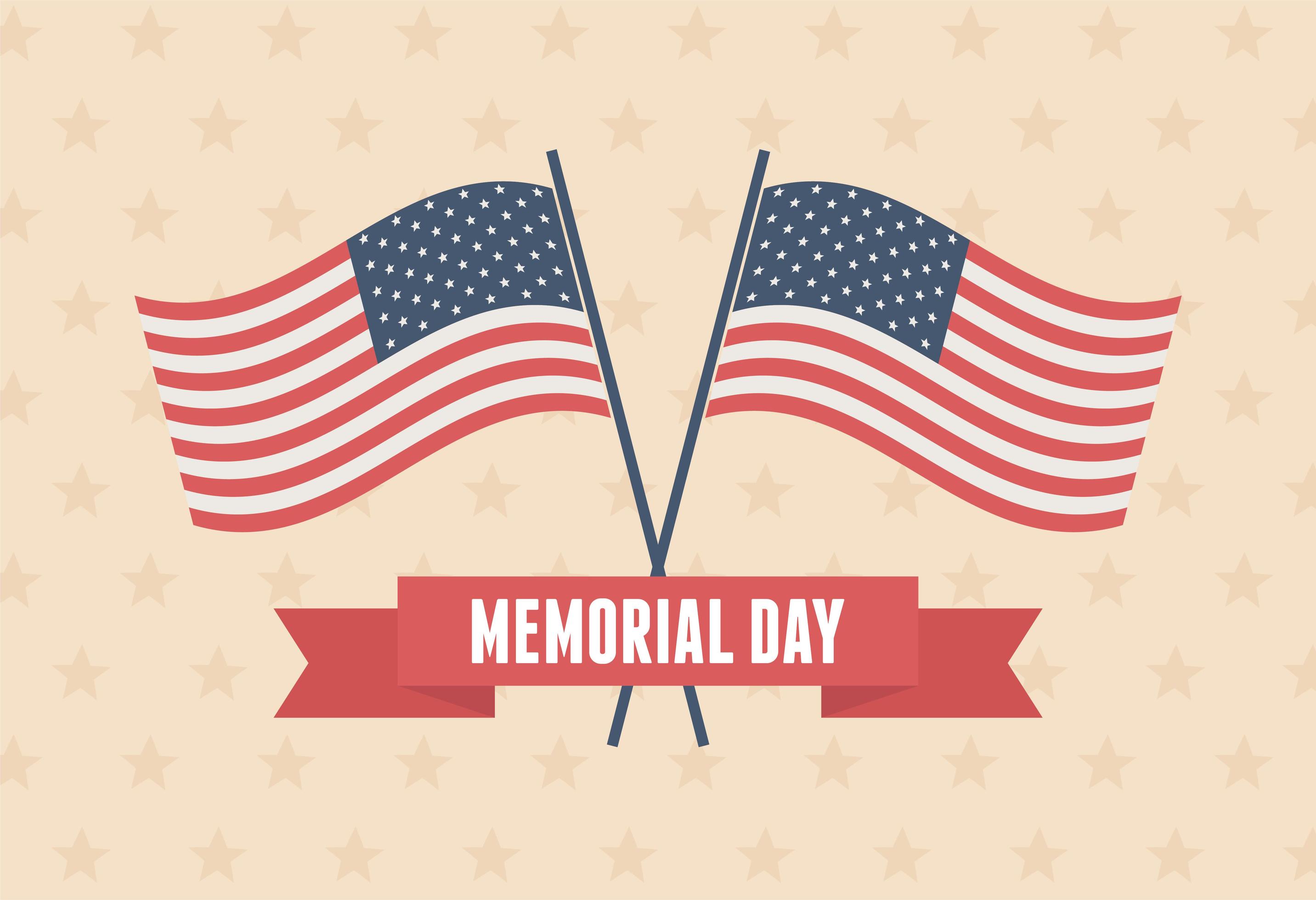 happy memorial day, crossed flags stars background ribbon american