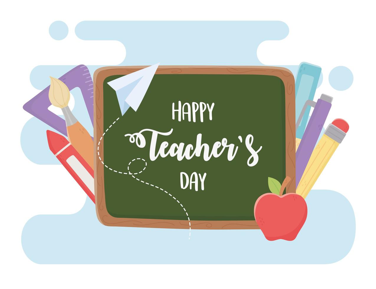 happy teachers day, chalkboard apple pencils school vector