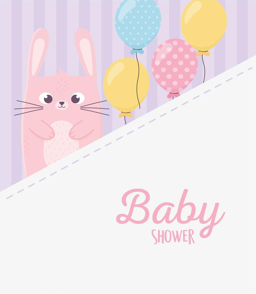 Baby Shower, conejo con globos de fondo de rayas vector