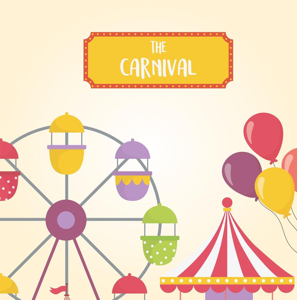 feria de diversión carnaval noria carpa globos recreación entretenimiento vector