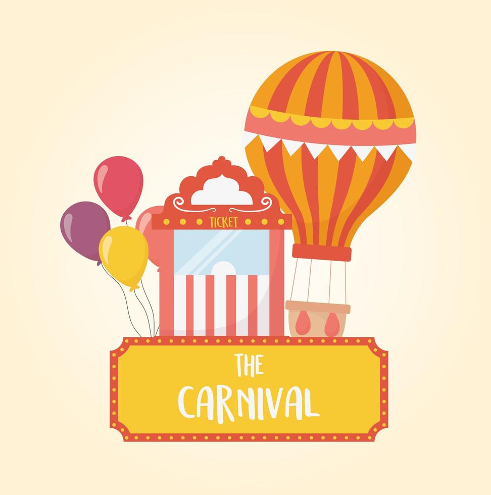 fun fair carnival air balloon ticket booth and balloons recreation entertainment vector