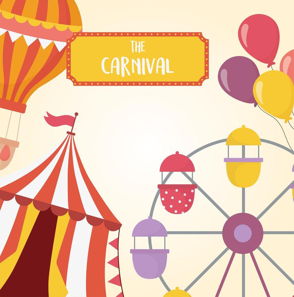 feria de diversión carnaval noria carpa globos aire recreación entretenimiento vector