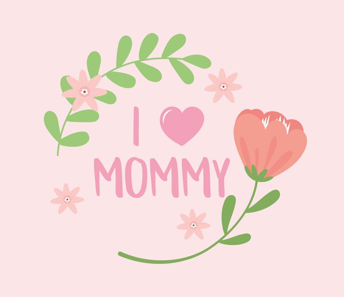 feliz día de la madre, rama de flores corazón estrellas decoración tarjeta vector