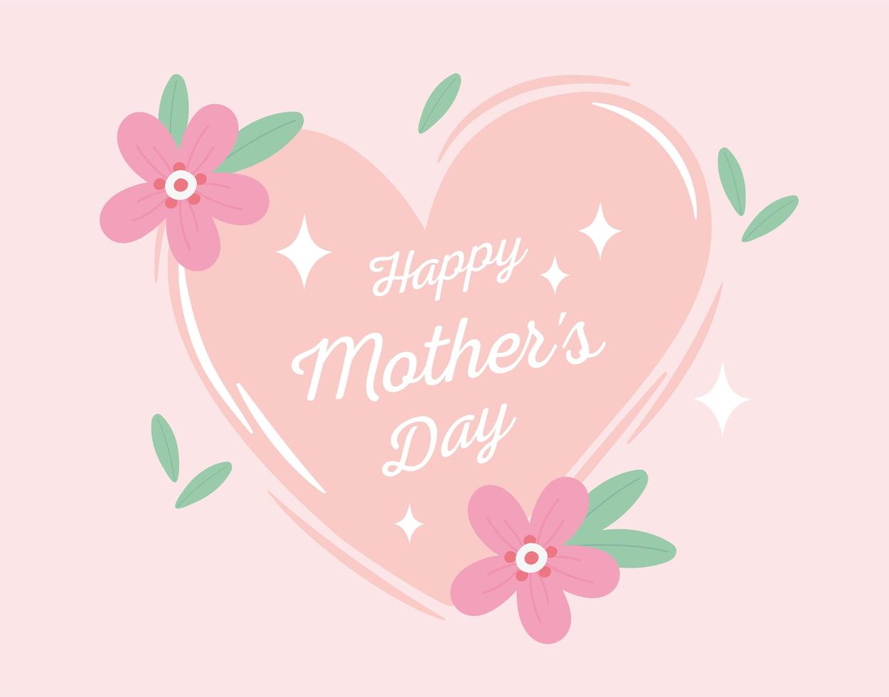 happy mothers day, heart decorative flowers foliage ornament card vector