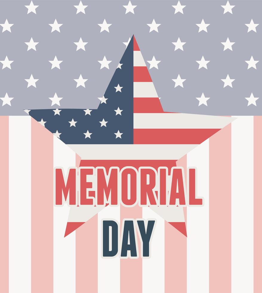 happy memorial day, flag shaped star insignia background american celebration vector